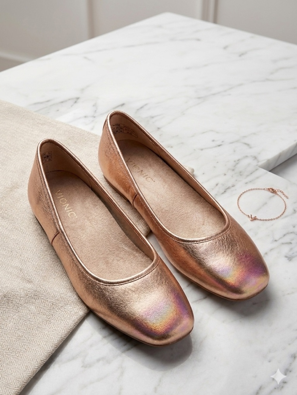 Vionic Rose Brand New Gold Iridescent Ballet Flats